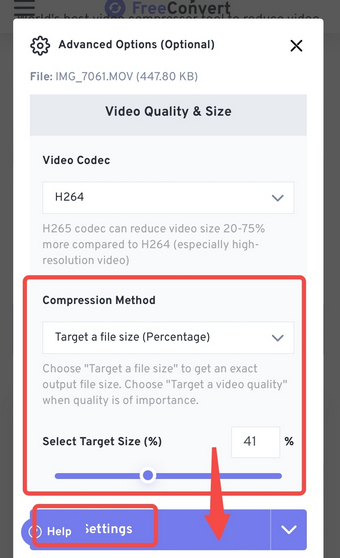 Apply the compression settings on FreeConvert