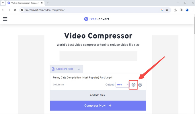 Entre no menu de configuração de compressão