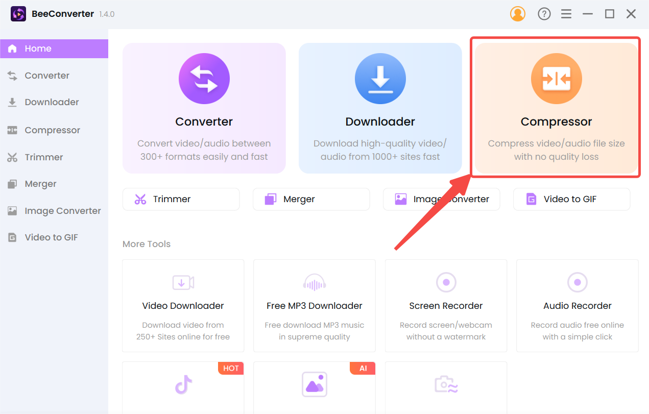 انتقل إلى أداة الضاغط في BeeConverter
