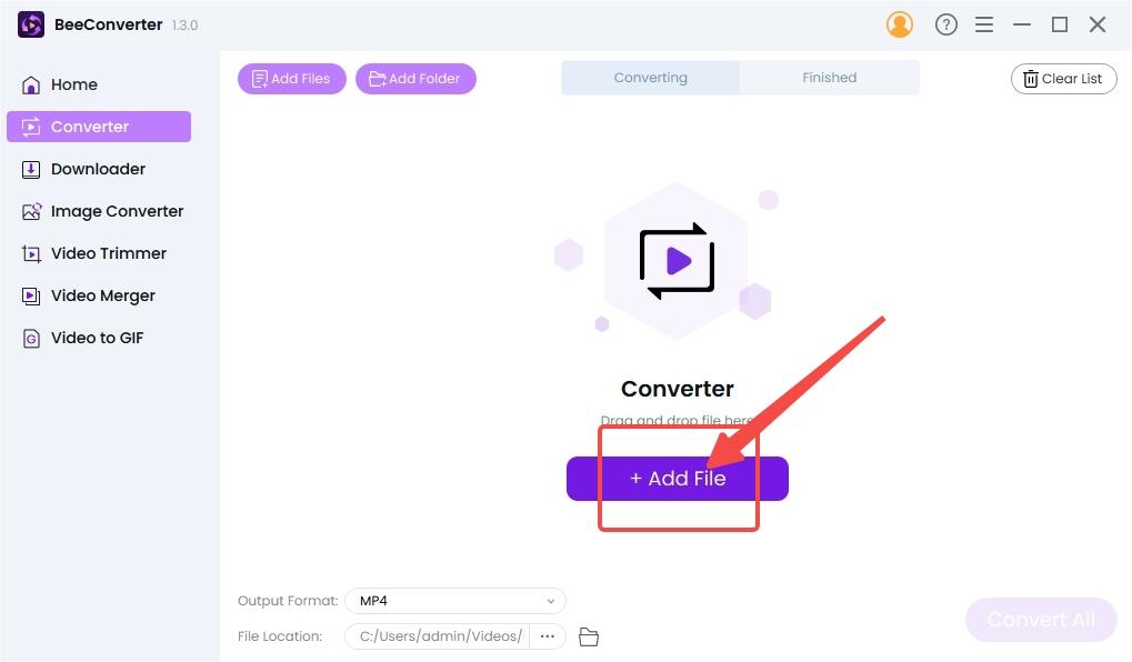 أضف الملفات إلى BeeConverter