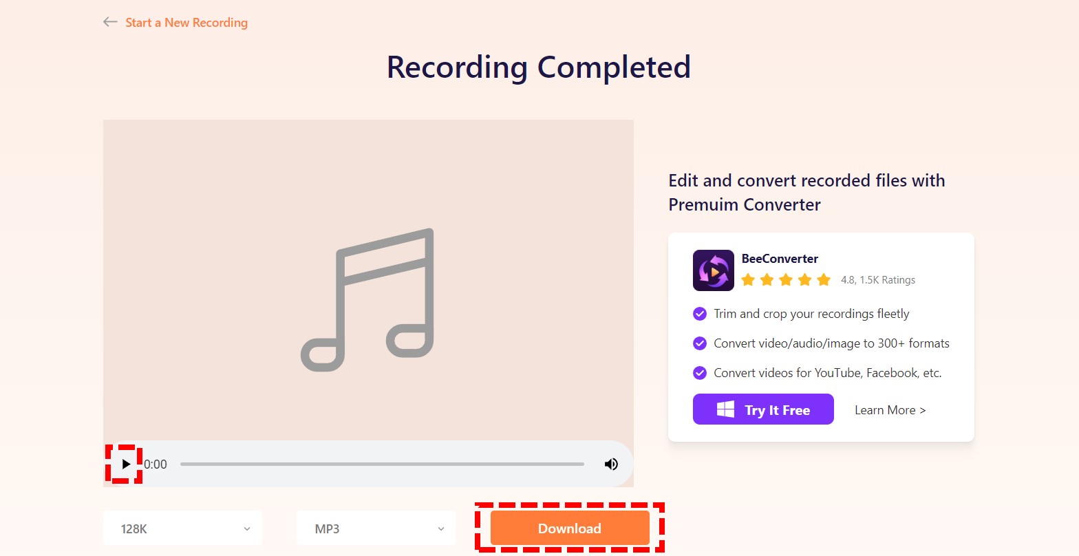 Download audio just record