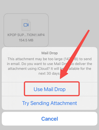 Mail Drop を使用して、リンク経由で長いビデオを送信します