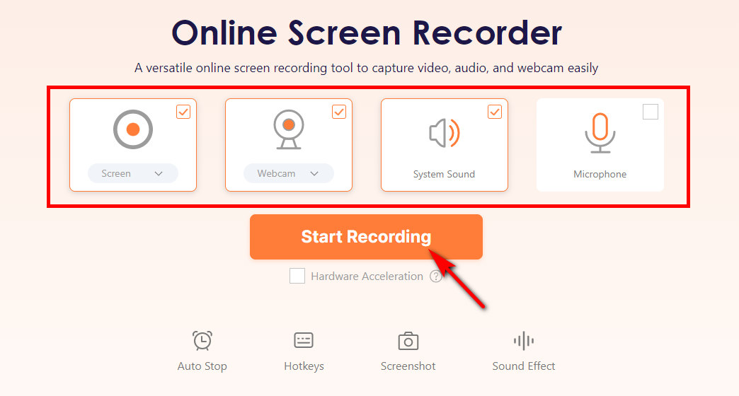 Click start recording to record presentation