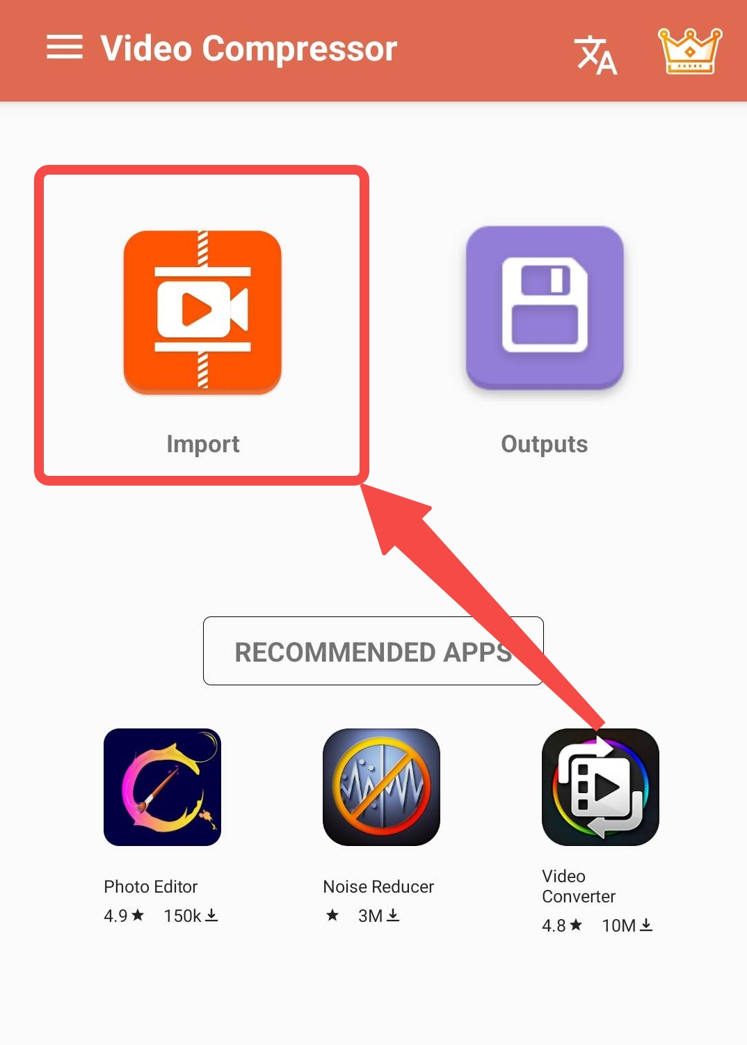 Importieren Sie Dateien in die Videokomprimierungs-App