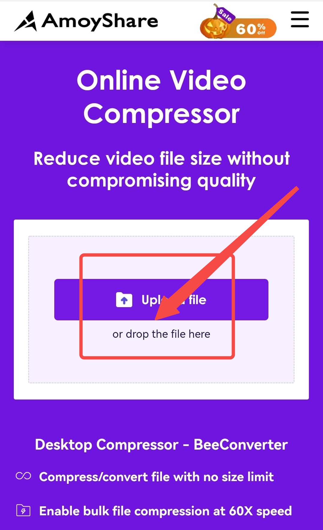 Import files to AmoyShare Online video compressor