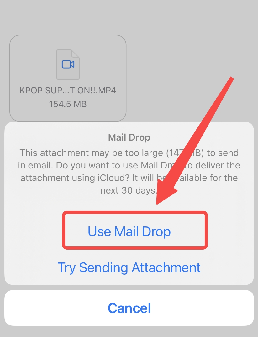 Use Mail Drop to send a long video via a link