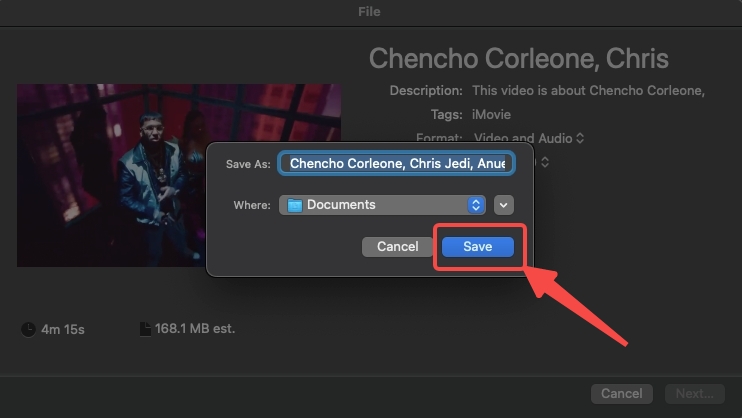 Salve o arquivo para compactar vídeo no Mac