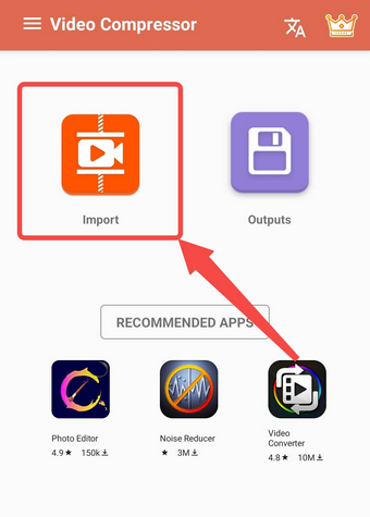 Importa file nell'app di compressione video