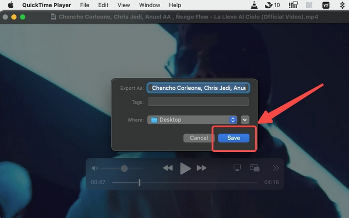 Guarde la configuración y comprima el video en QuickTime