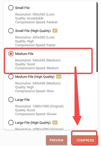 Guardar la configuración de compresión de video en Comprimir tamaño de video compresor