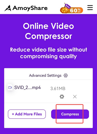 Comece a compactar vídeos do Android online