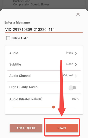 Start to compress the video for Android