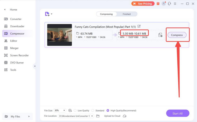 Start to compress videos on UniConverter