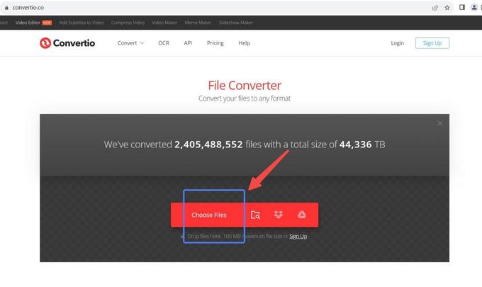 استيراد الملفات إلى موقع Convertio