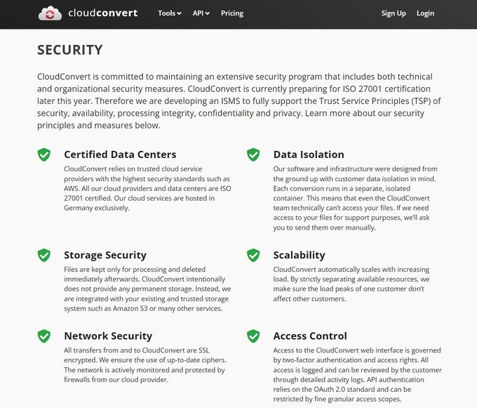 Profilo di sicurezza di CloudConvert