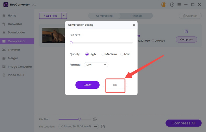 Set up the target size on BeeConverter