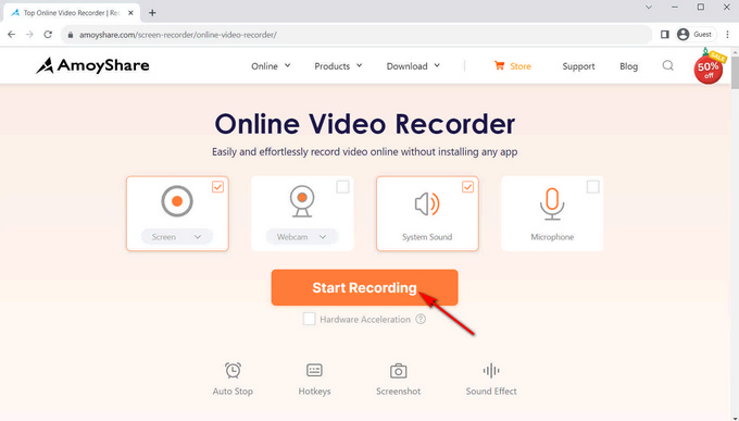 Click start recording button to record