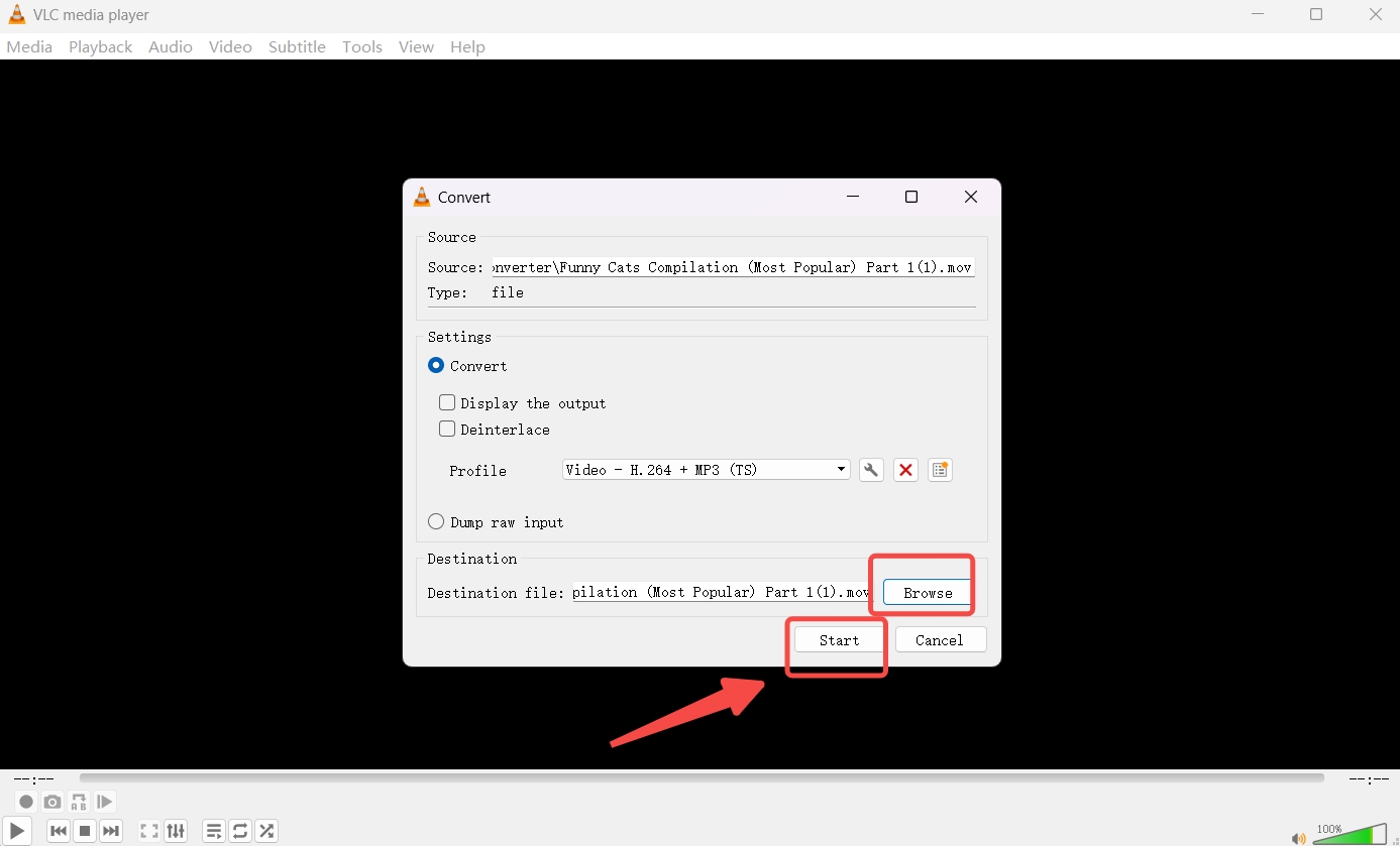 Set the output path and start to compress video