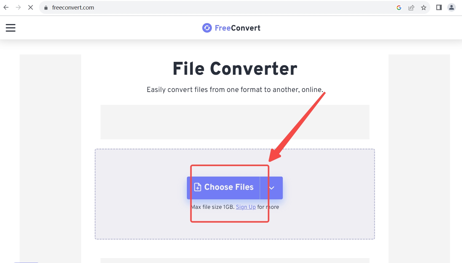 Choose the video file and upload it to FreeConvert