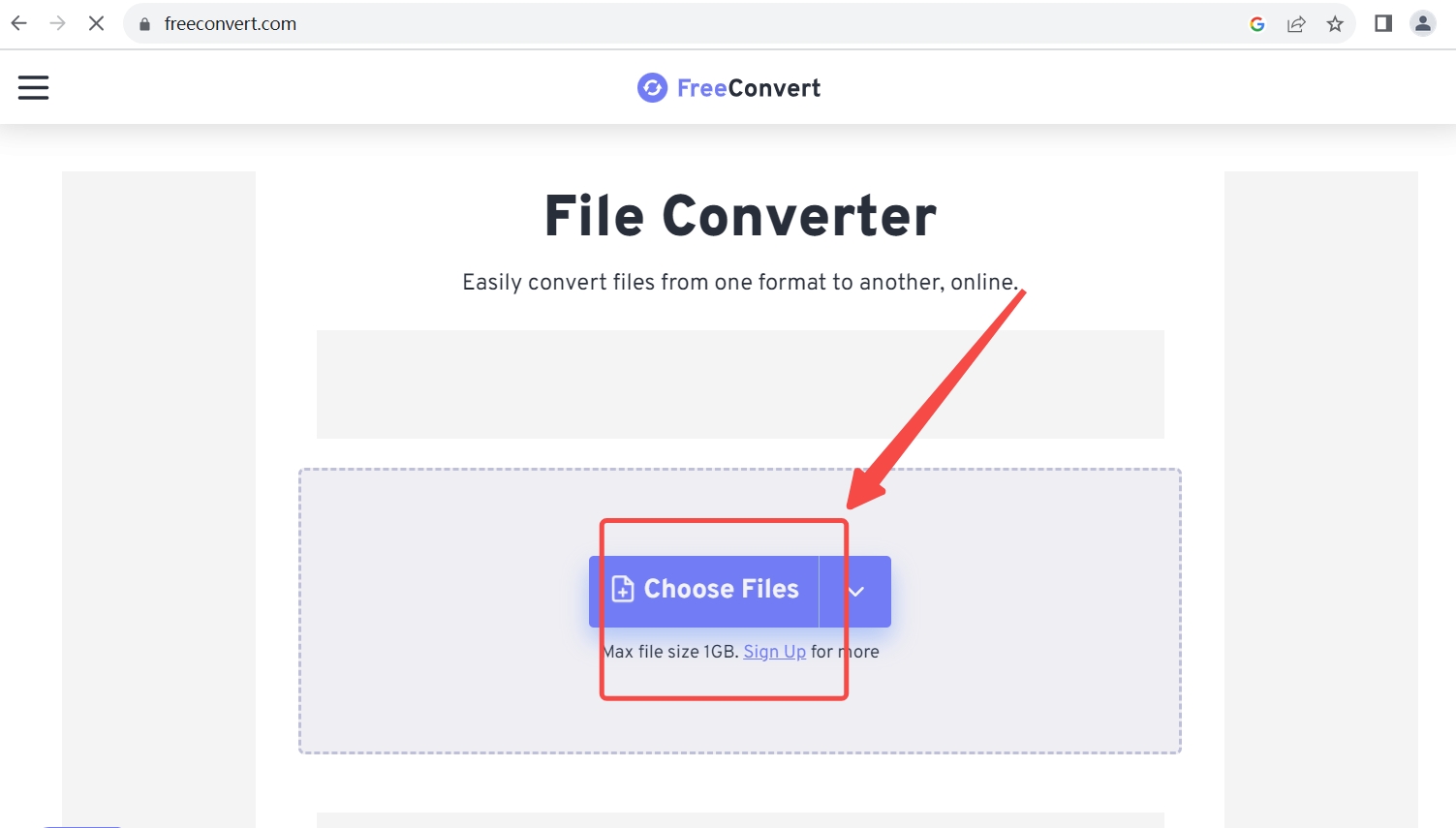 Scegli il file video e caricalo su FreeConvert