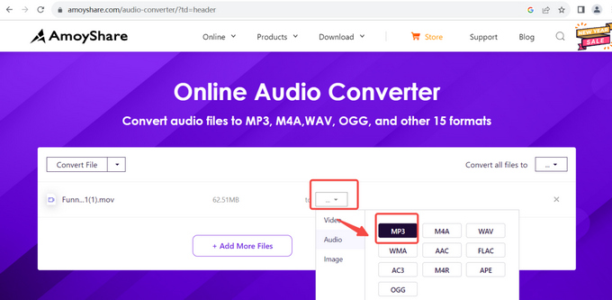 Choose MP3 format as the output setting