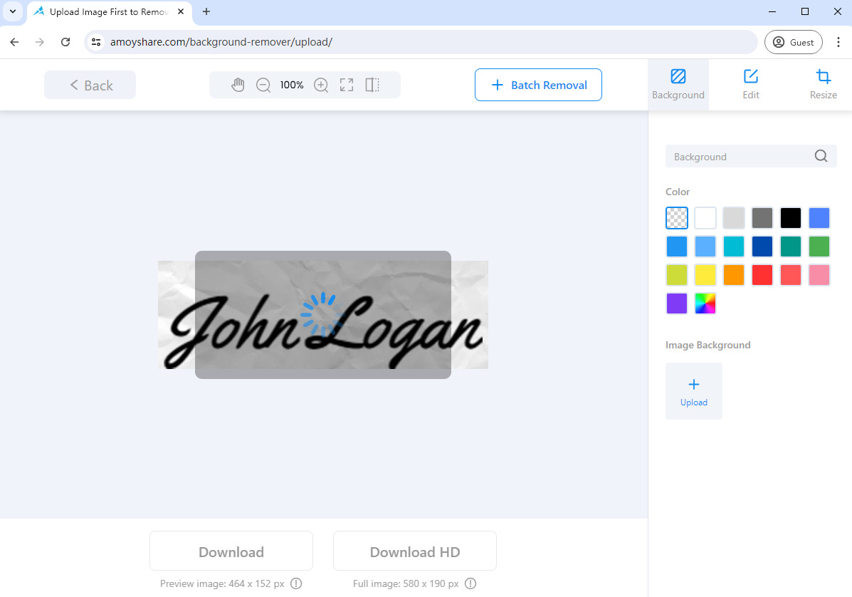 Remove the background of the signature