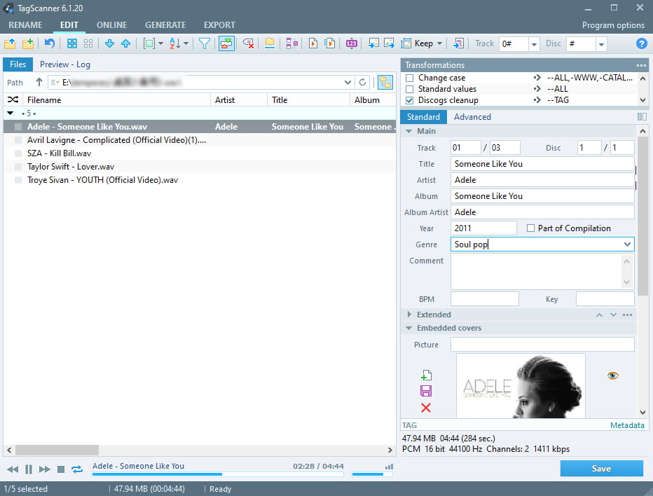 07 Editor de metadatos WAV de TagScanner