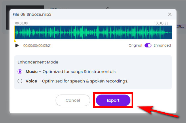ส่งออกเสียงที่ทำความสะอาดแล้ว