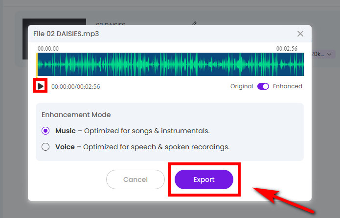 Exportieren Sie das bereinigte Audio
