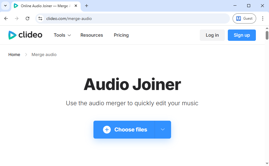 Carica il promemoria vocale su Clideo Audio Joiner