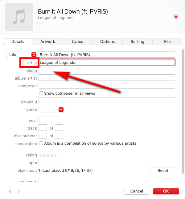 12 アーティスト名を追加する MP3 file