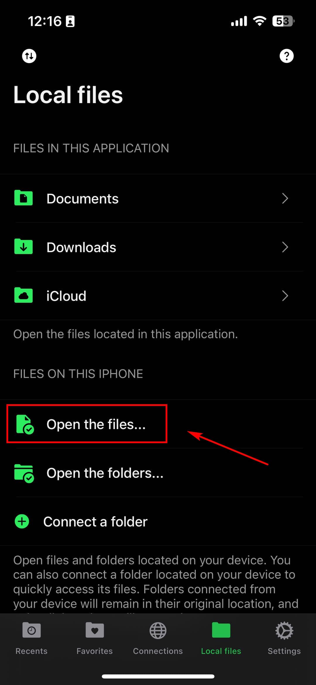 15 「ファイルを開く...」をタップします。