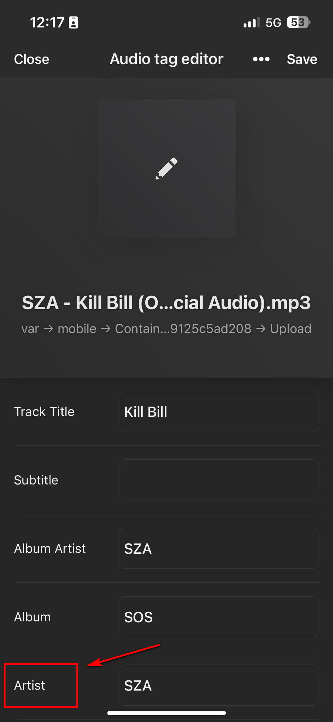 16 アーティスト名を追加する MP3 file